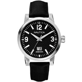 Nautica horlogeband A13557G Leder Zwart 22mm + zwart stiksel