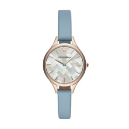 Horlogeband Armani AR11109 Leder Lichtblauw 10mm